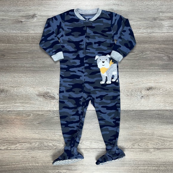 Carter’s Fleece Footed Pajama’s 3T Blue Camouflage Bulldog - Picture 8 of 9